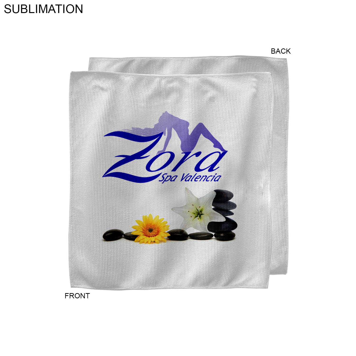 White Microfiber Dri-Lite Terry Hot Towel Face Cloth, 10x10, Sublimated Full color Logos 6