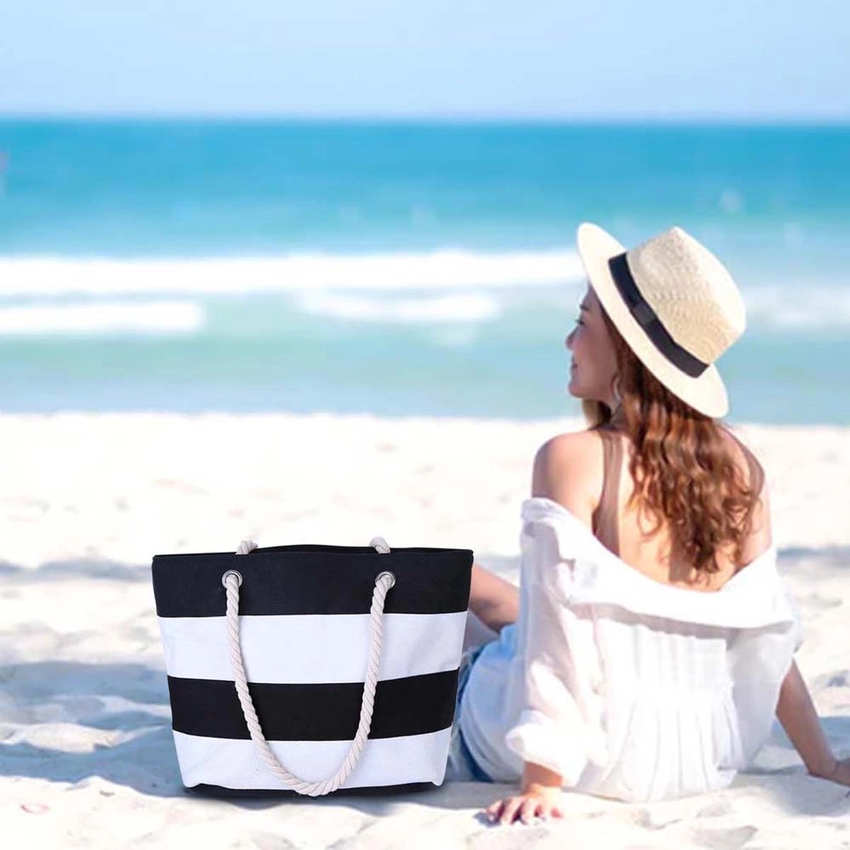 Canvas Tote Beach Bag With Zipper, custom tote bag with logo imprint 5