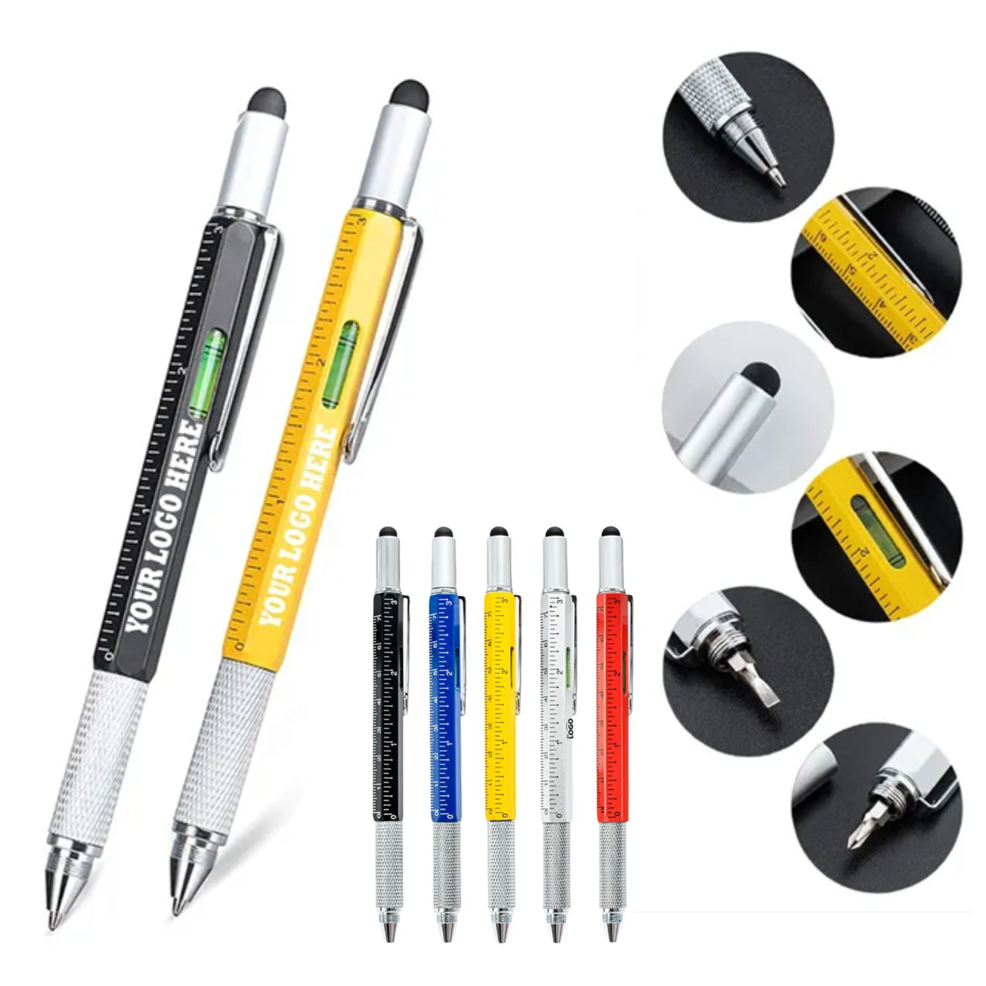MOQ50 Metal 6-in-1 Multifunctional Touch Ballpoint Pen 2