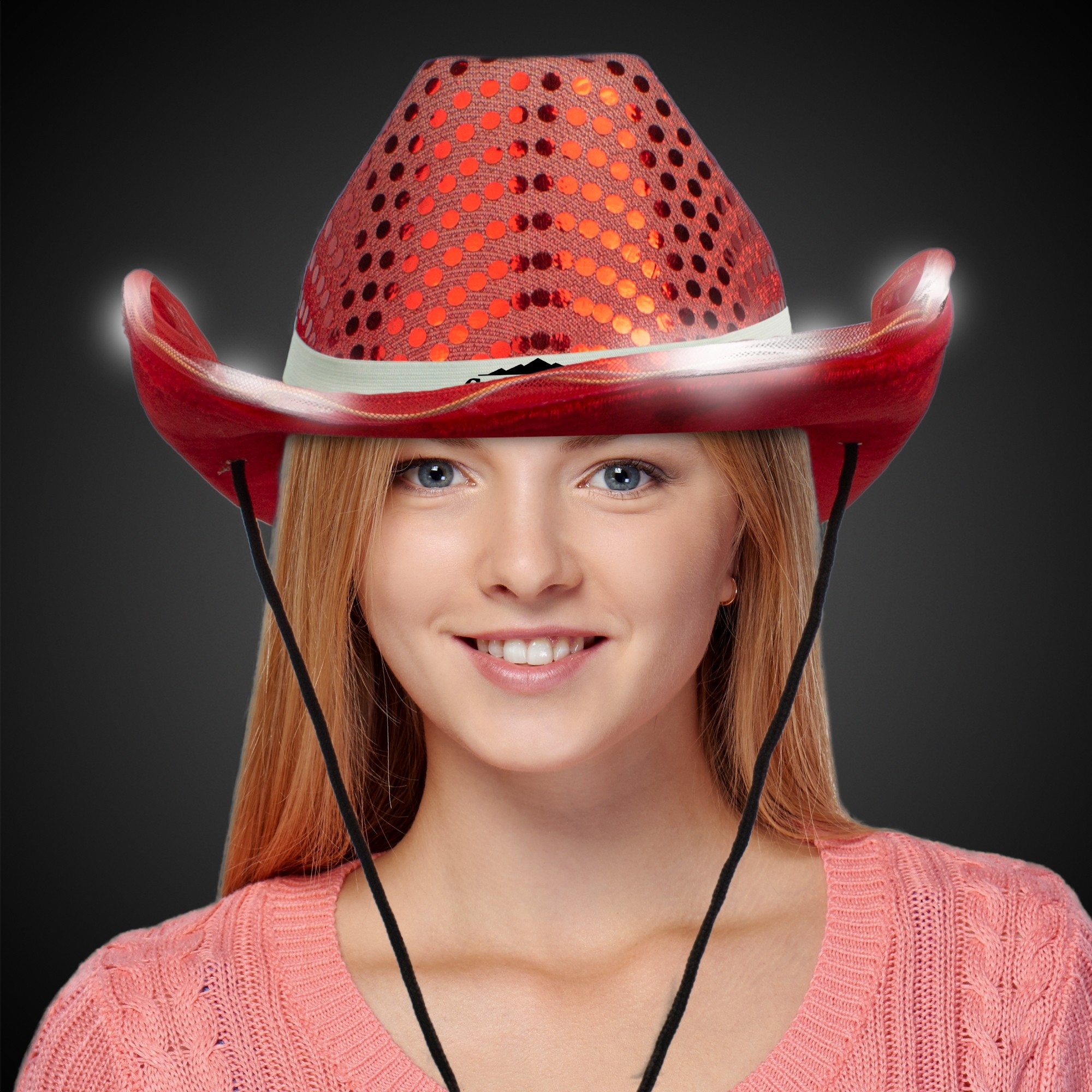RED SEQUIN LED COWBOY HAT(White Imprinted Band) 3