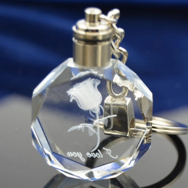 LED Light Octagon Shaped Crystal Key Chains 6