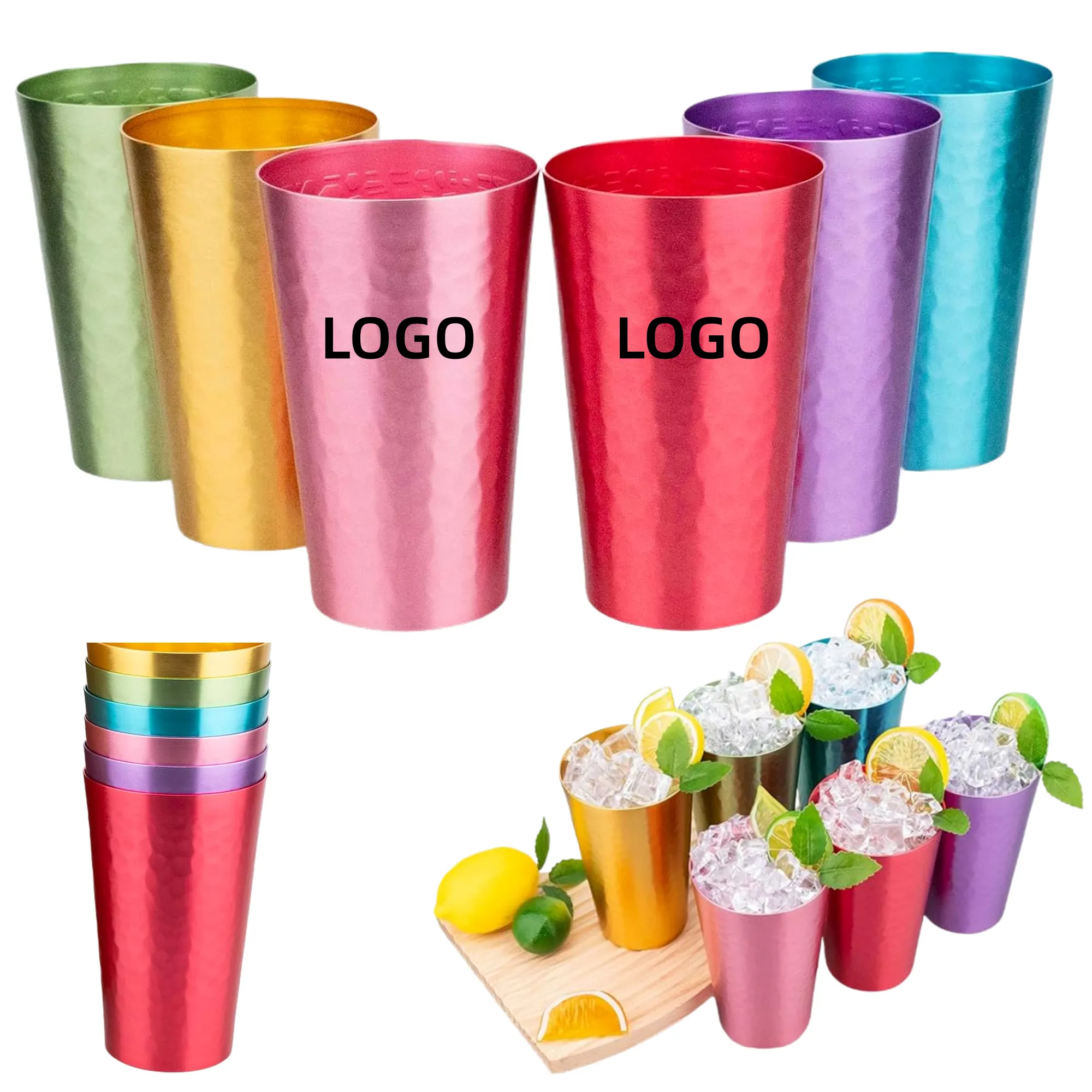 MOQ 15oz Aluminum Metal Anodized Hammered Drinking Cup 2