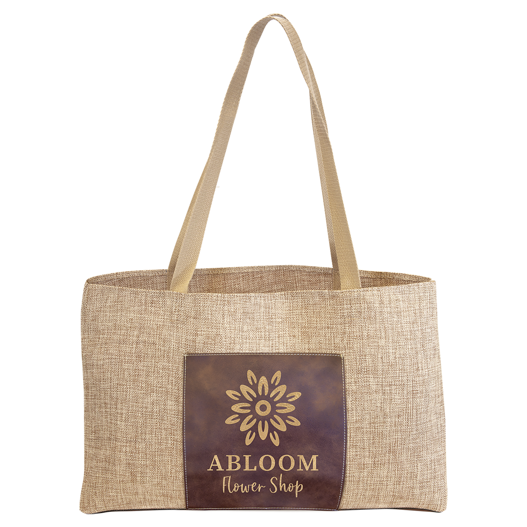 19" x 12" Burlap Bag with 5" Rustic/Gold Leatherette Gusset 2