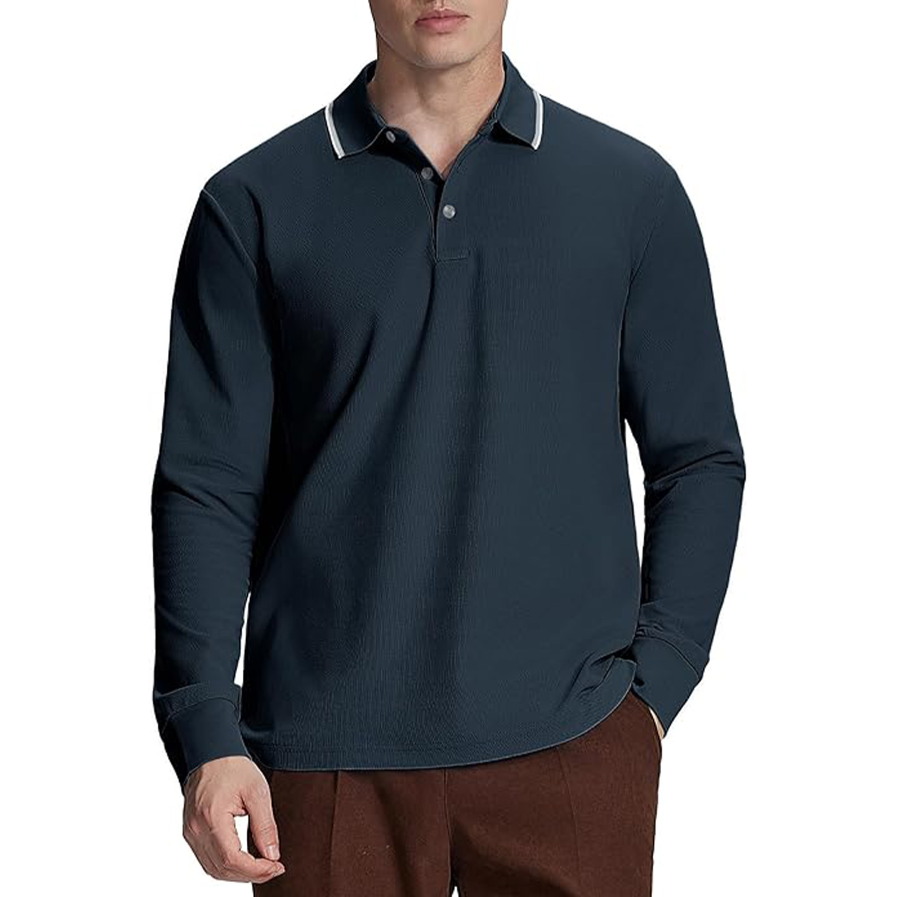 Classic Business Casual Long Sleeved Polo Shirt 11