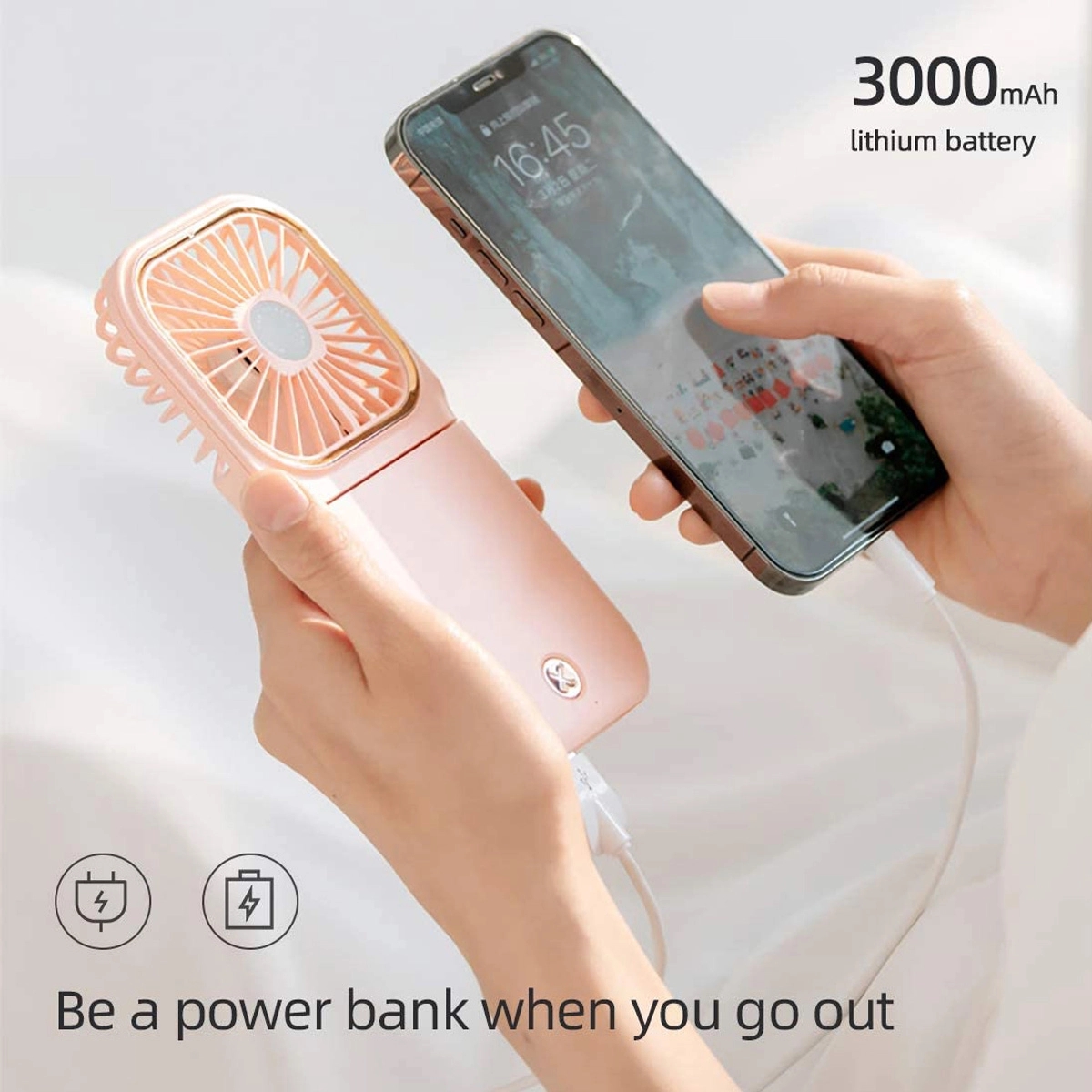 Mini Rechargeable Foldable Neck Hanging Fan with Power Bank 7