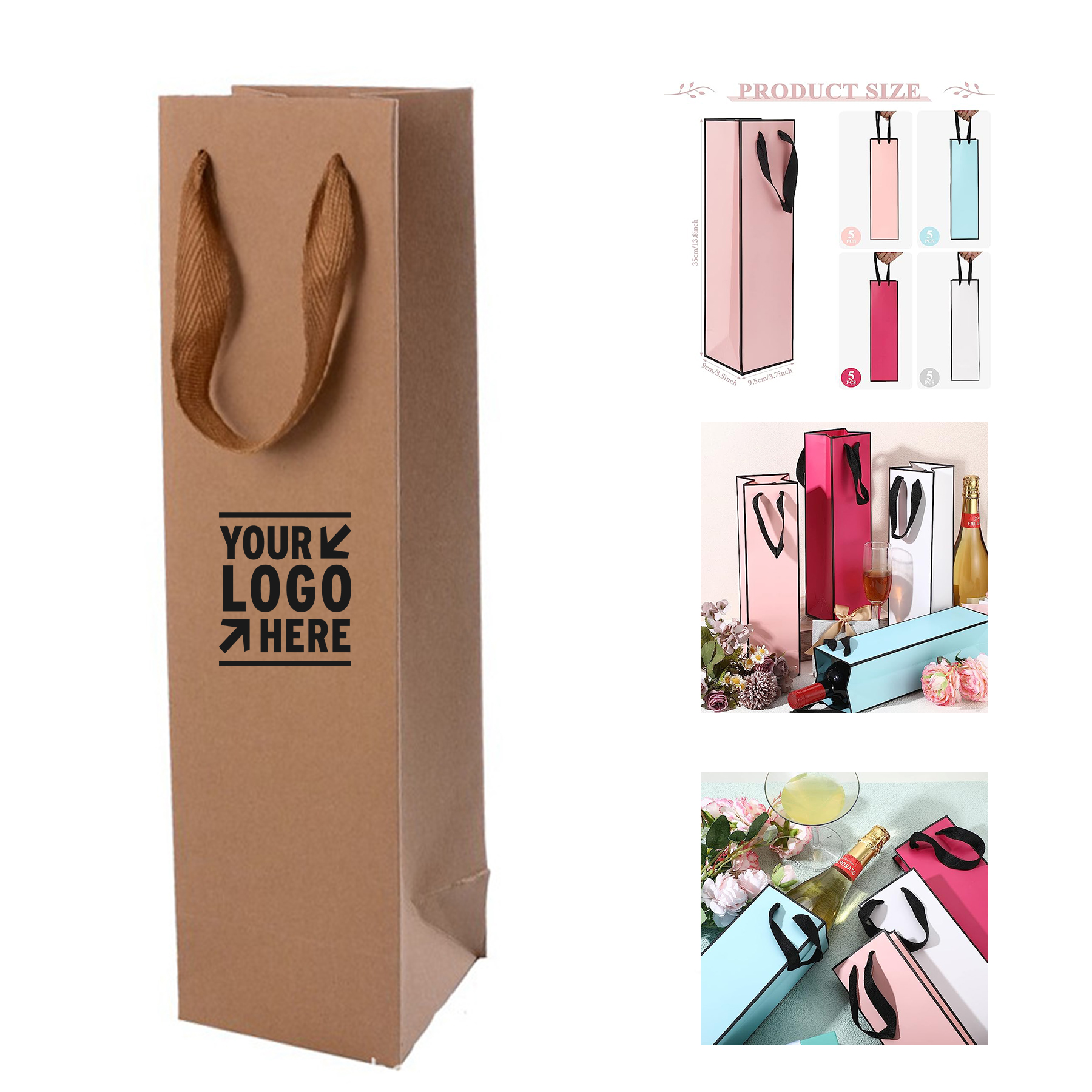 3.7 x 3.5 x 13.8" Wine Gift Bag with Handle