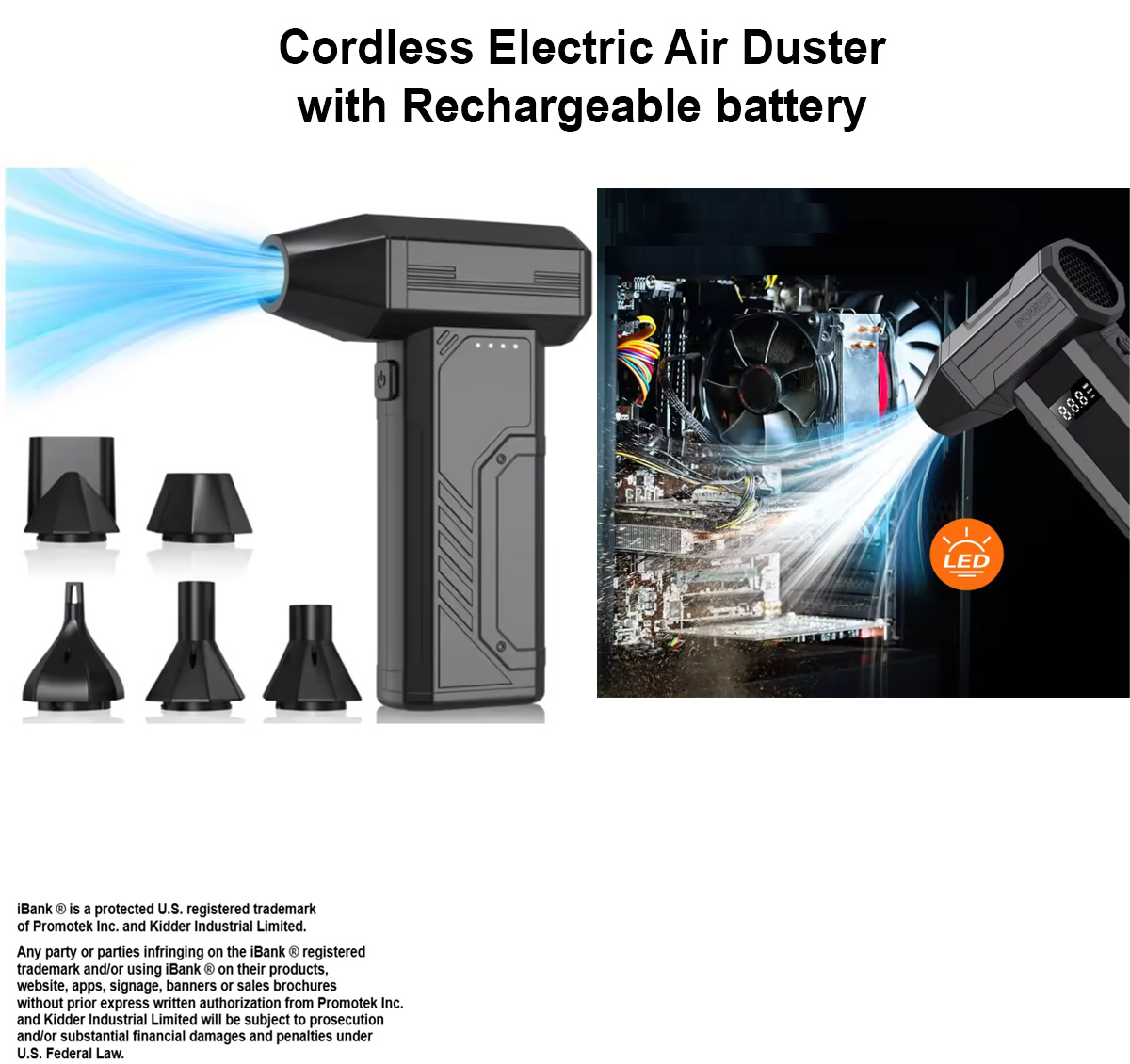 iBank ® Cordless Electric Air Duster with Rechargeable Battery 3