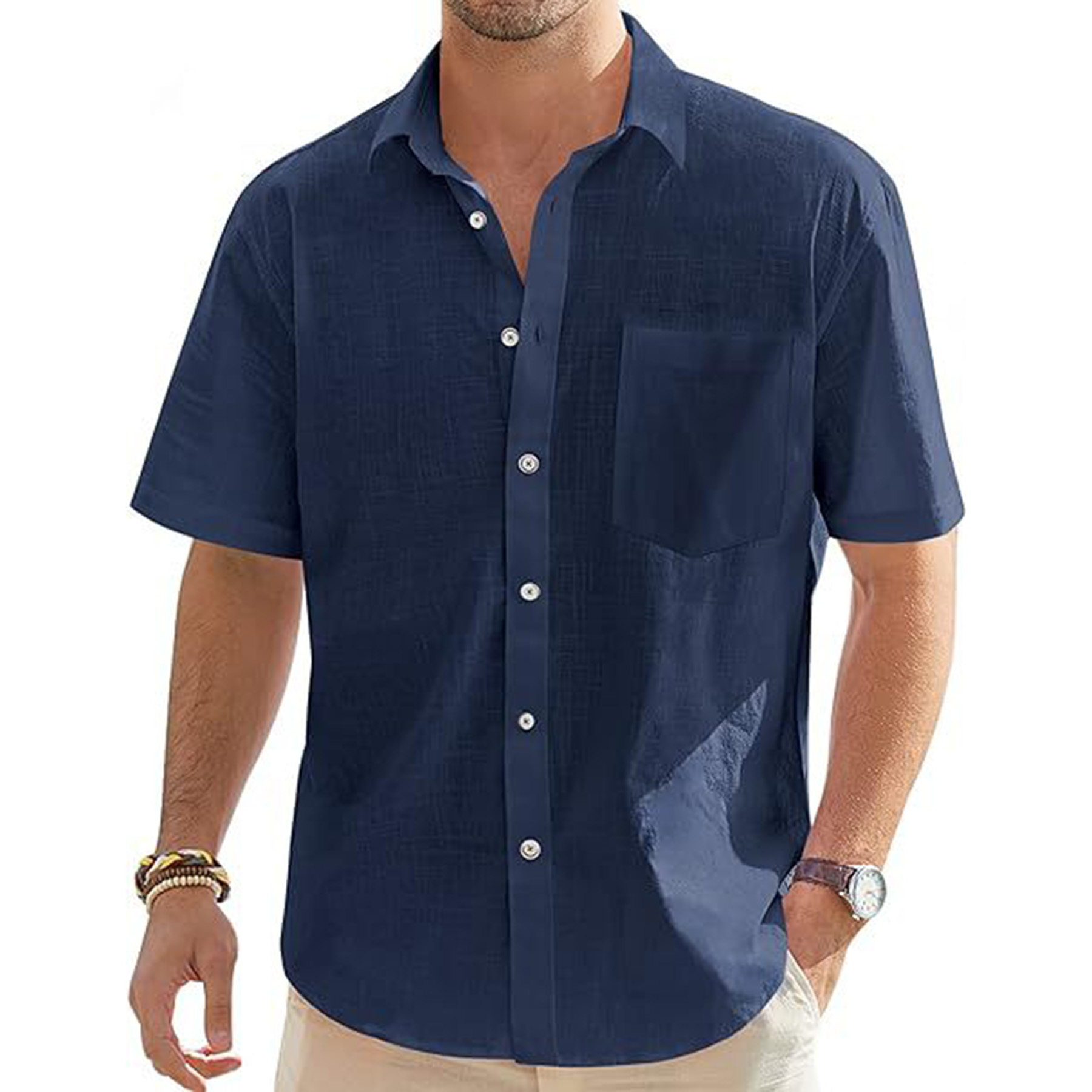 Men's Cotton Linen Short Sleeve Shirts 4