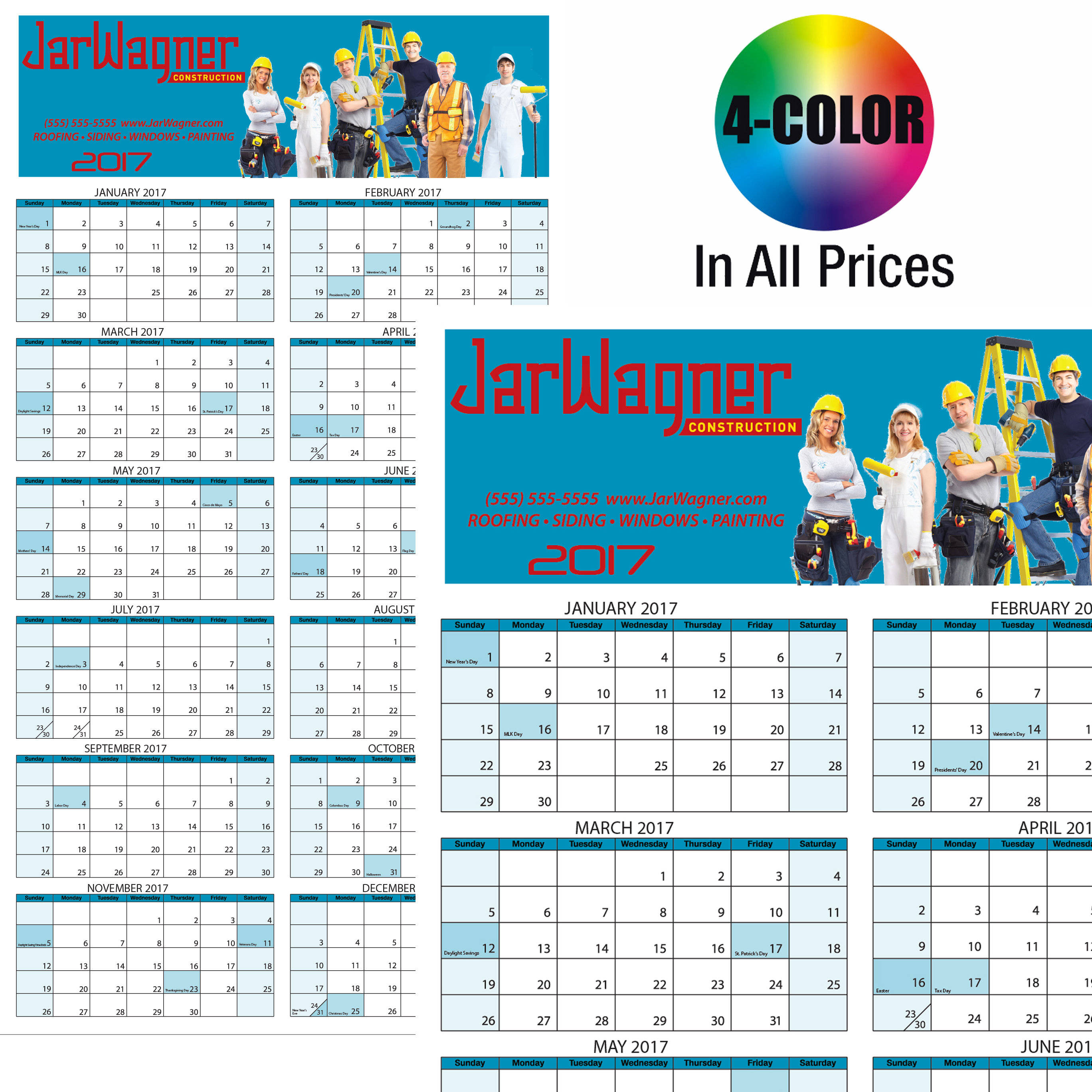 Wall Calendar: Jumbo Size Year-At-A-Glance, Dry Eraser Friendly, 4-Color Custom Graphics Included 1