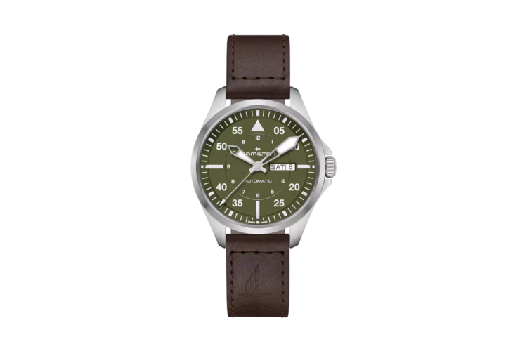 Hamilton Khaki Aviation Pilot Day Date Auto Dark Brown Leather Strap Watch 1
