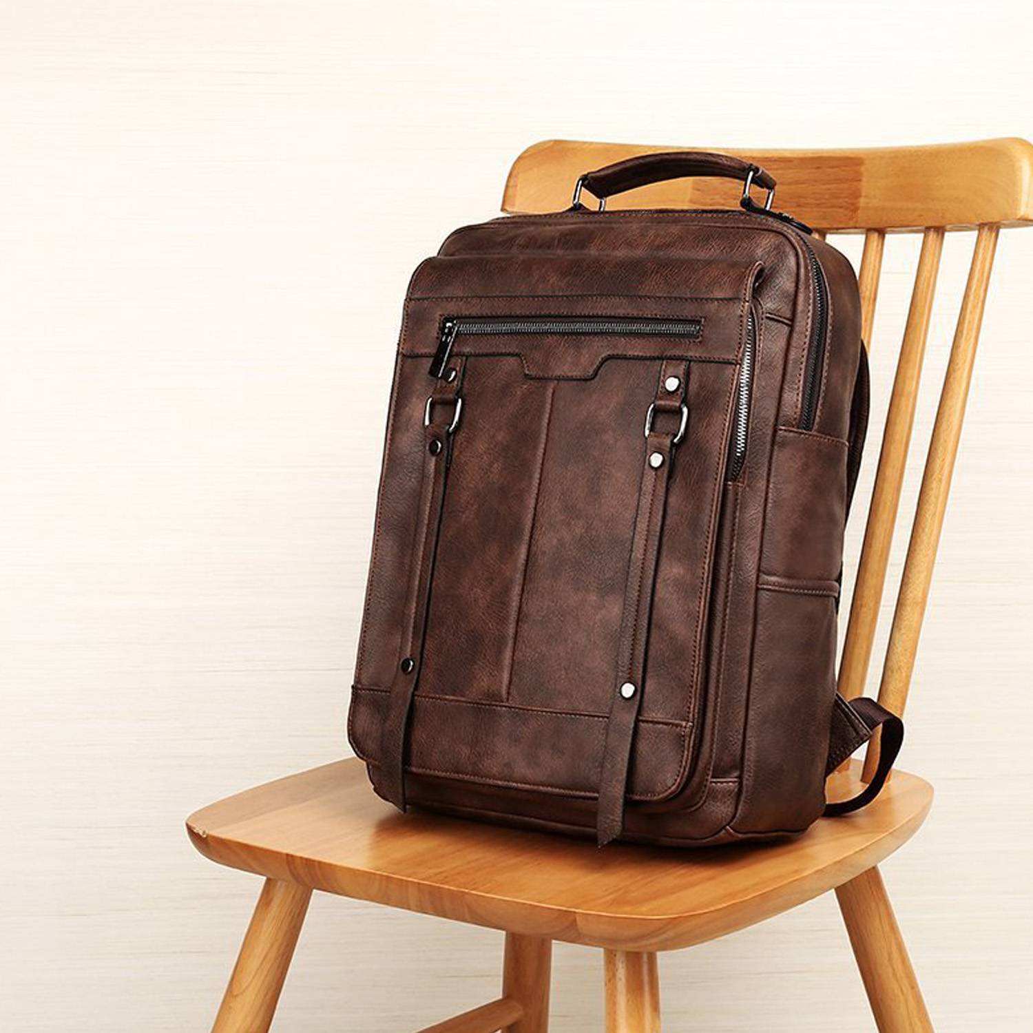 Pu Leather Large Capacity Travel Computer Backpack 5