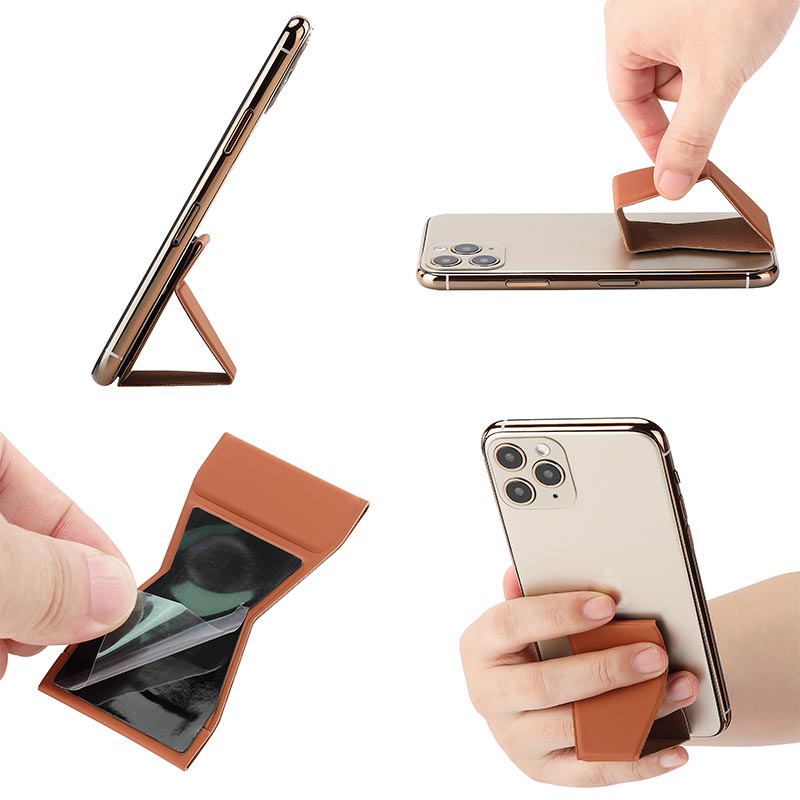 PU Leather Functional Cell Phone Grip Stand 2