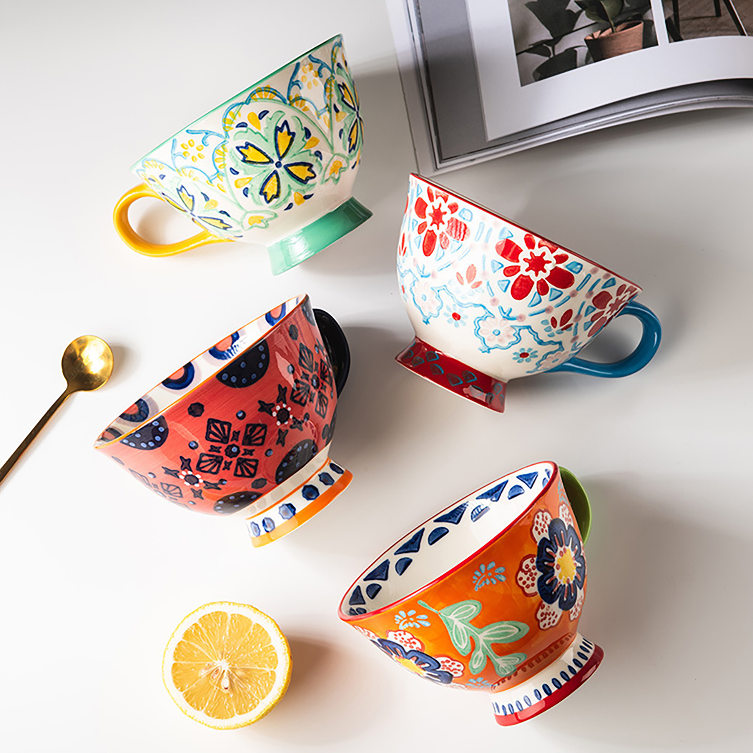 Polish Ceramic Floral Mug Elegant Coffee Cup 14.5 oz 8