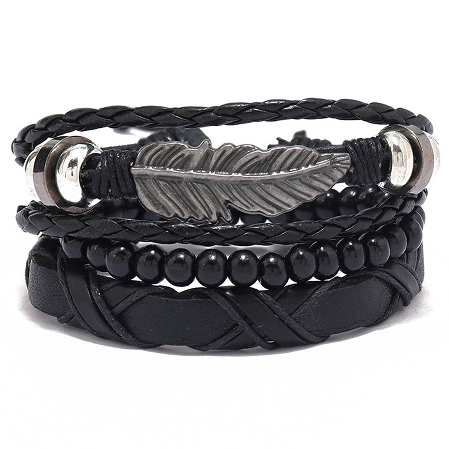 PU Simple hand-woven alloy feather bracelet 2