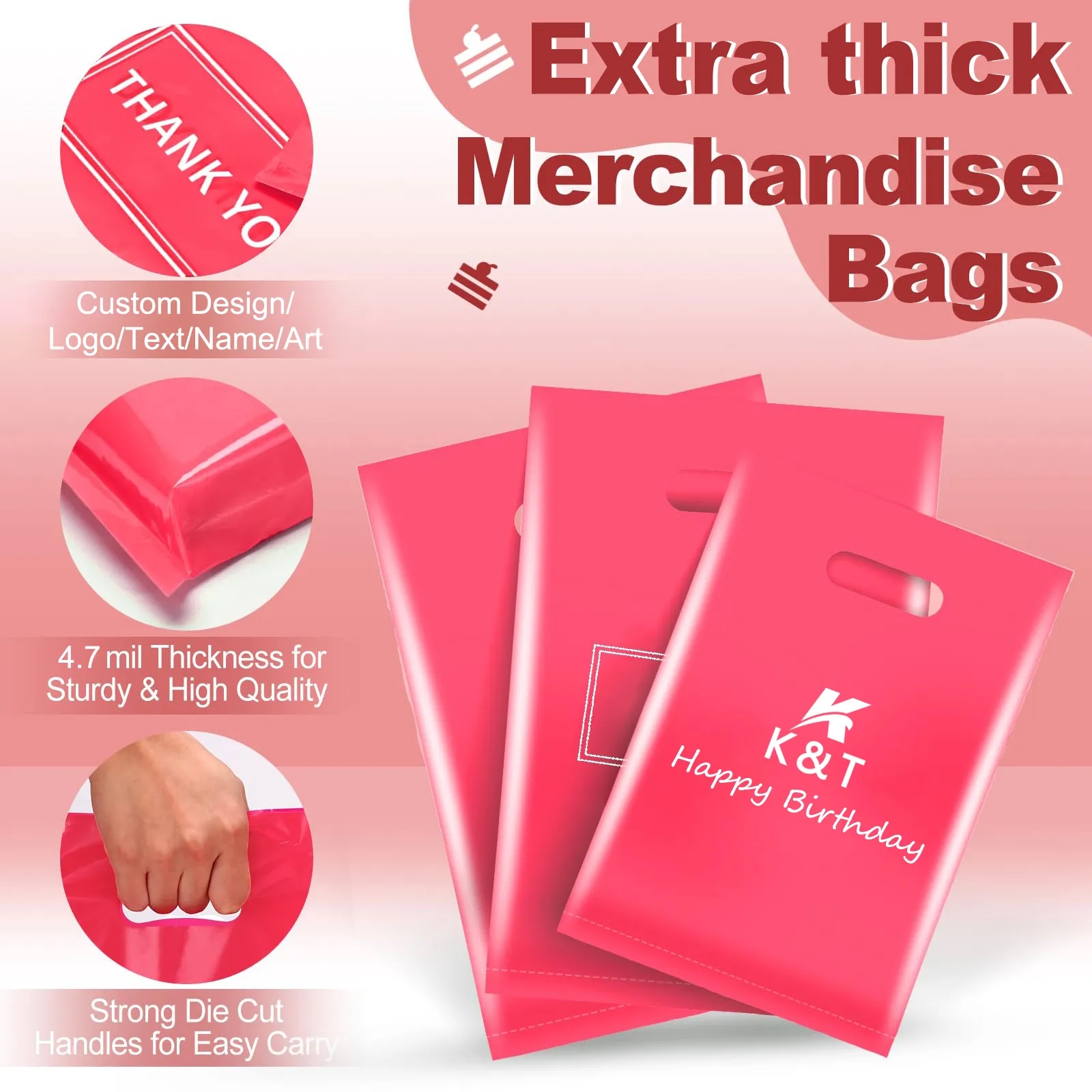 Die Cut Handle Plastic Merchandise Boutique Bag Apparel gift 20