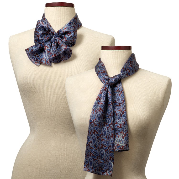 Blue and Maroon Silk Paisley Scarf - 8"x45" 2