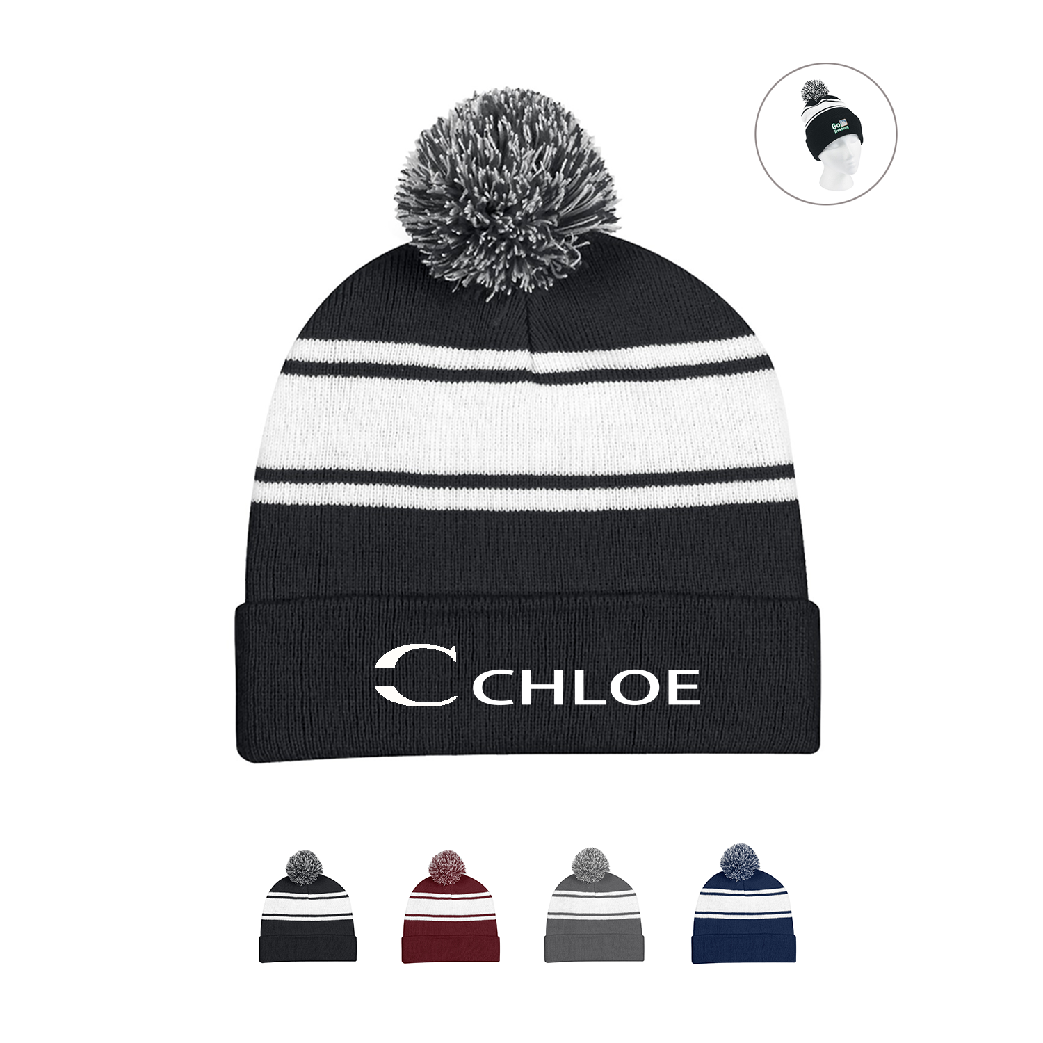 Two-Tone Knit Pom Beanie With Cuff 1