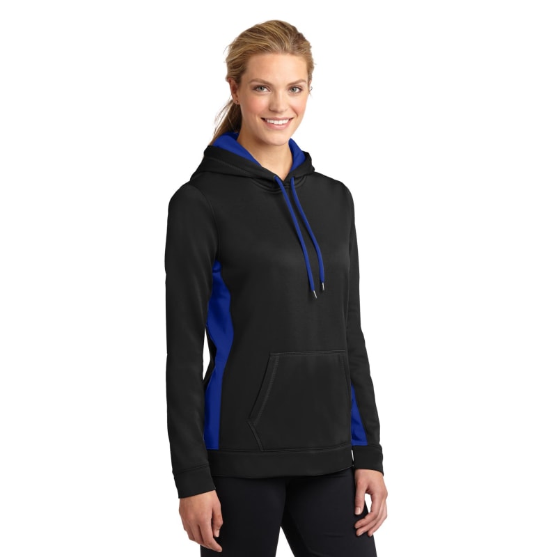 Sport-Tek Women's Sport-Wick Fleece Colorblock Hooded Pullover. 11