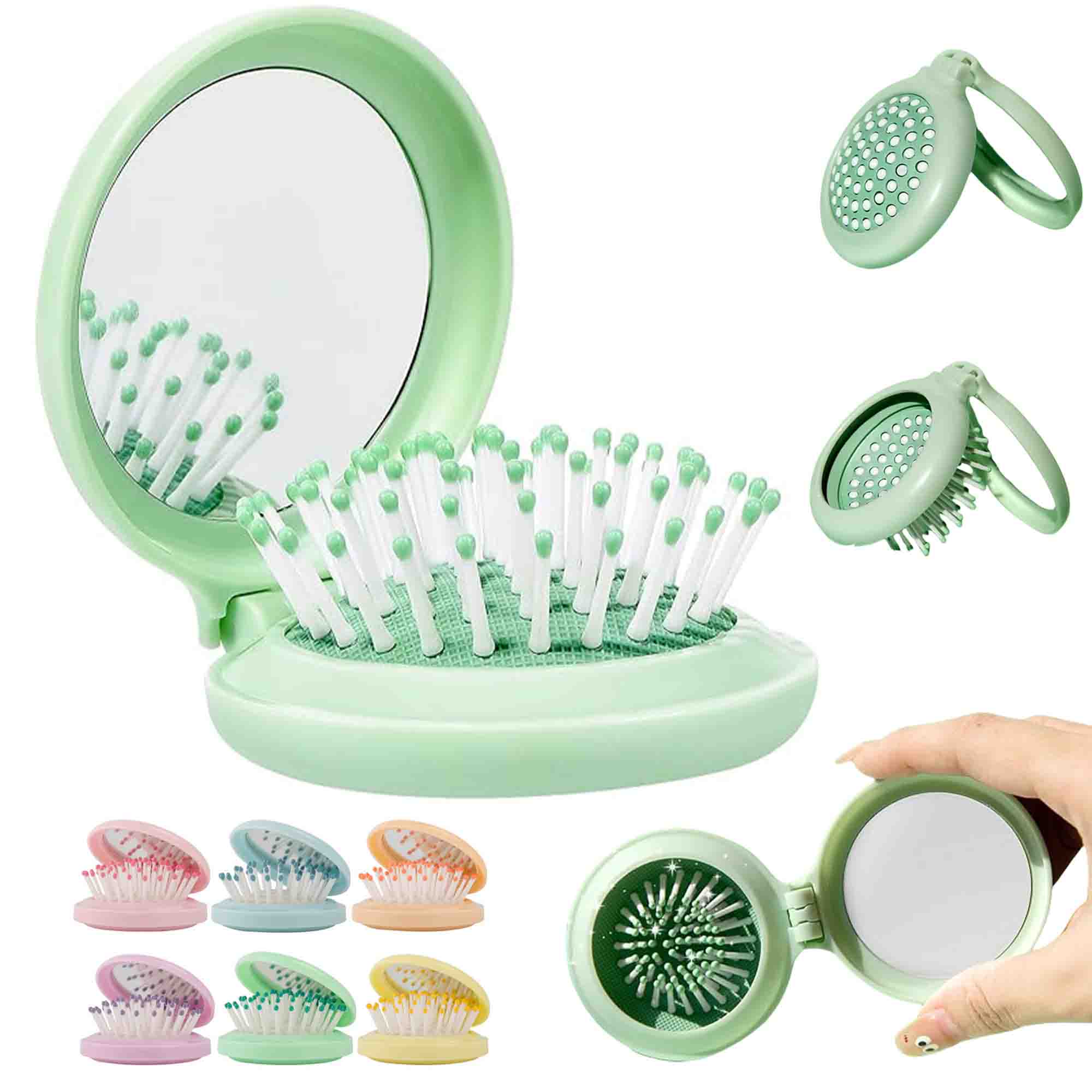 Round Travel Pop-Up Mini Brush with Mirror Folding Pocket 2