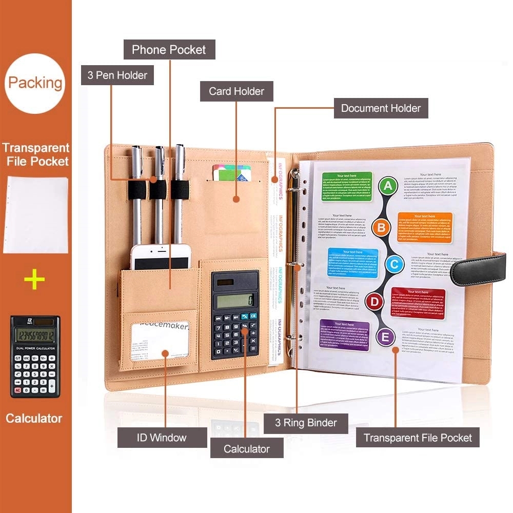 3 Ring Binder Portfolio with Calculator 5