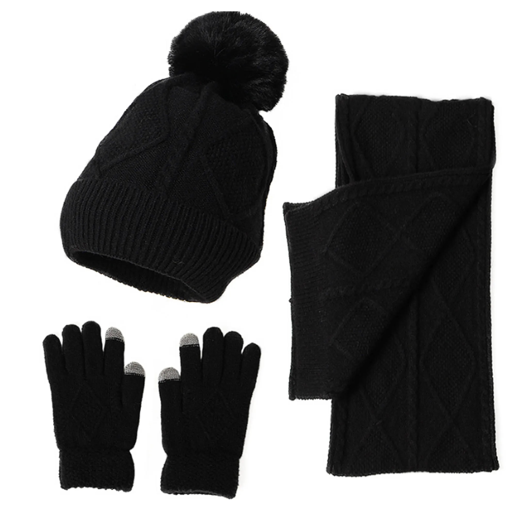 Winter Knit Scarf Set with Hat and Touchscreen Gloves 3