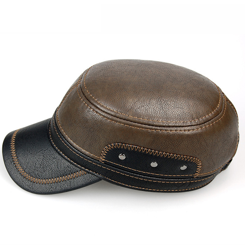 Men Winter Leather Plush Baseball Newsboy Cap Ear Flap Trapper Hunting Hat 4