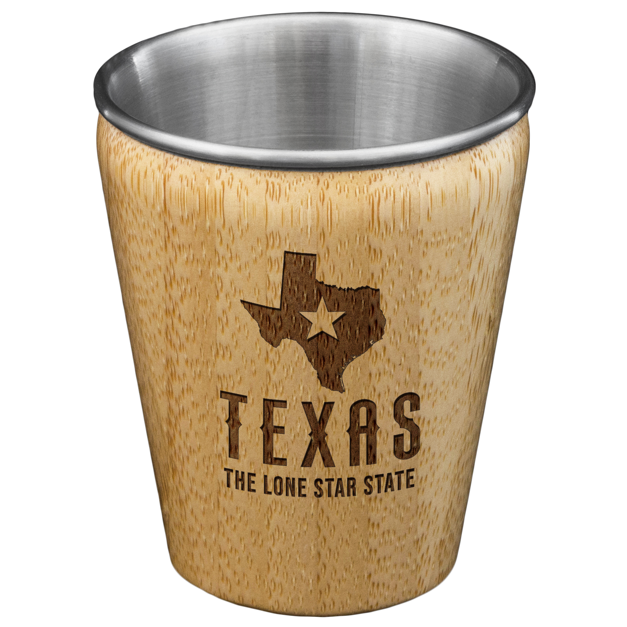 Texas State Bamboo and Stainless Steel Shot Glass