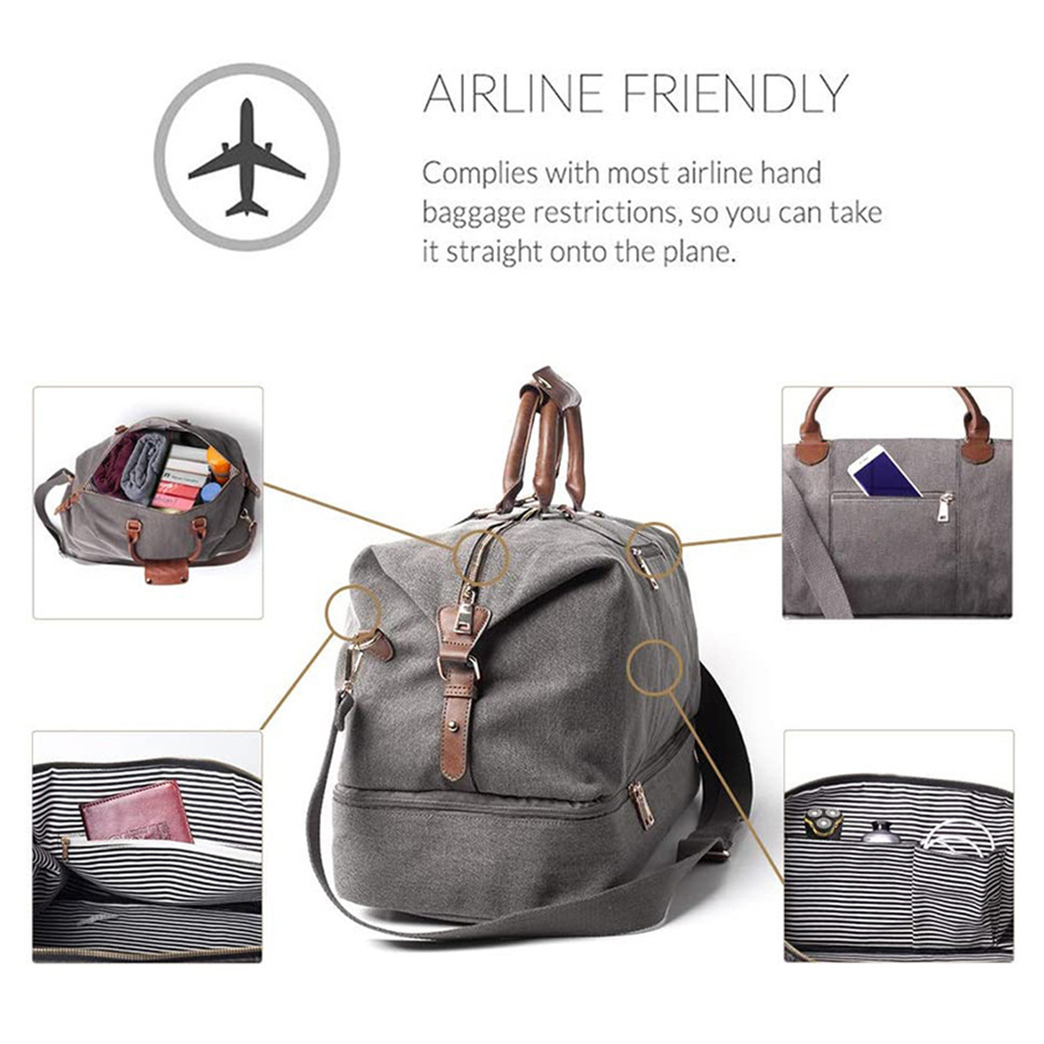 Canvas Weekender Bag with Shoe Pouch 4