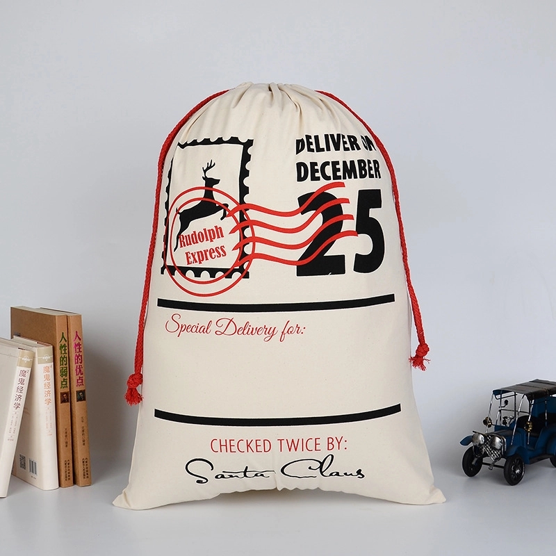 Large Christmas Canvas Gift Bag with Drawstring 2