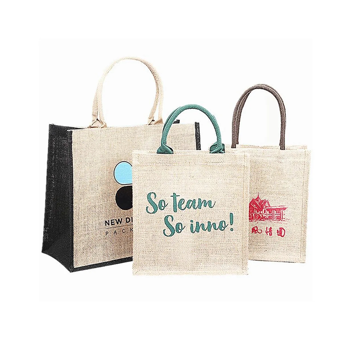 Reusable Jute Shopping Tote Bag with Bamboo Handles 6