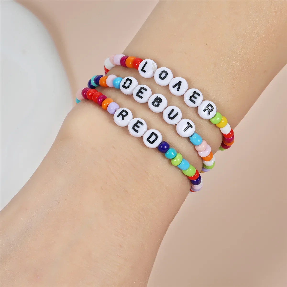 PMMA color mixing handmade beaded letter elastic bracelet 6
