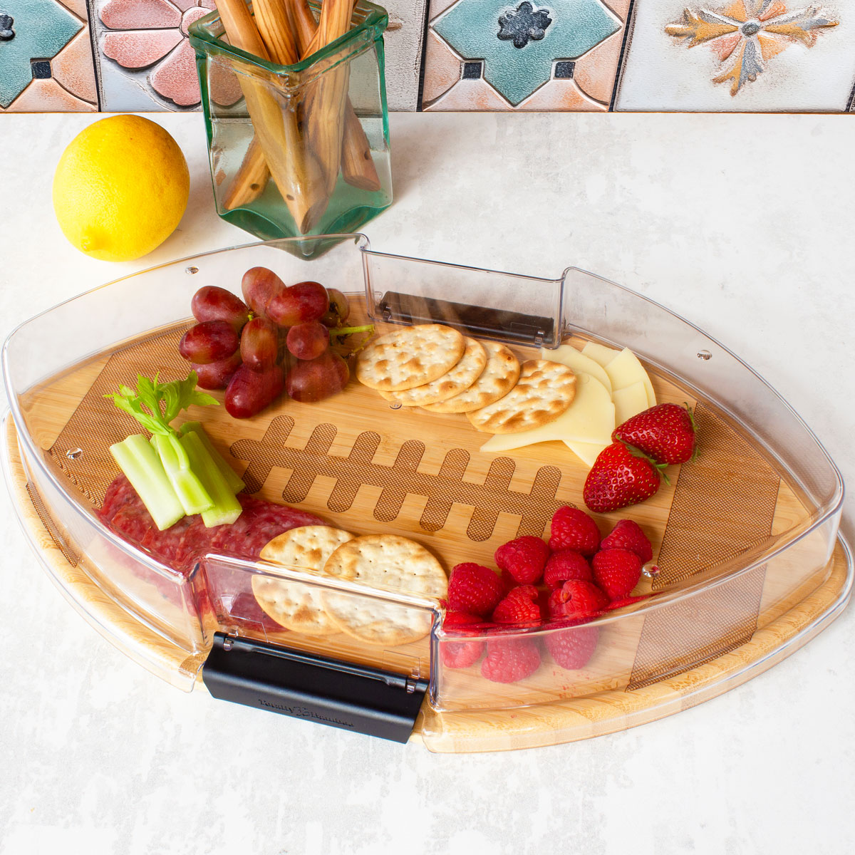 Flip, Serve & Store™ Football Shaped Covered Charcuterie Board 4