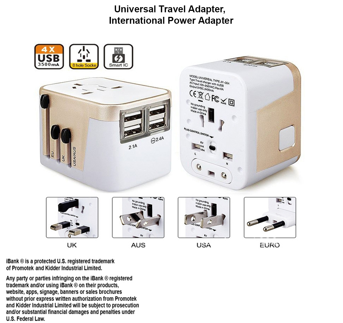 iBank ® Universal Travel Adapter, International Power Adapter 2