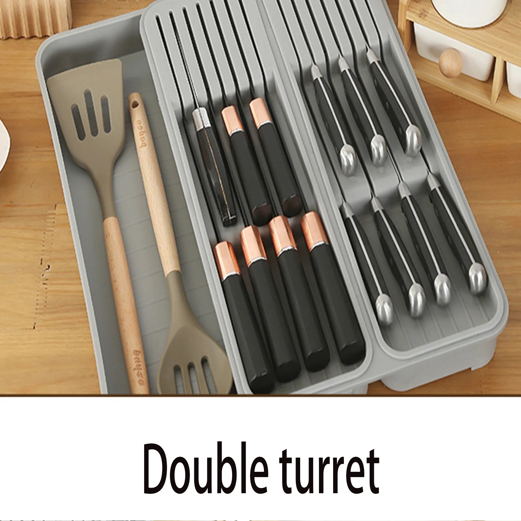 Polypropylene Double-Knife Rack Kitchen Drawer Storage Box 3