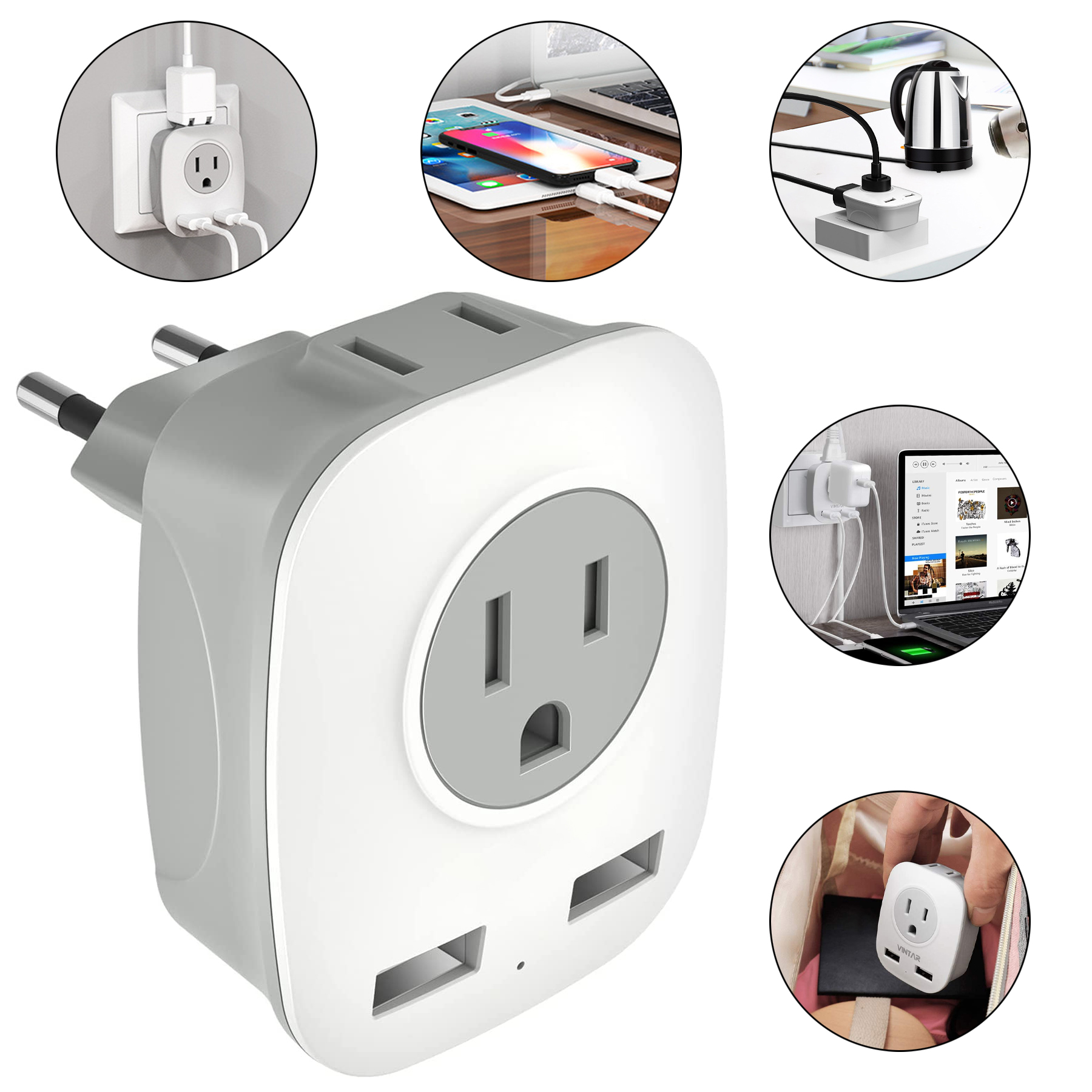 Travel Plug Adapter with USB 2