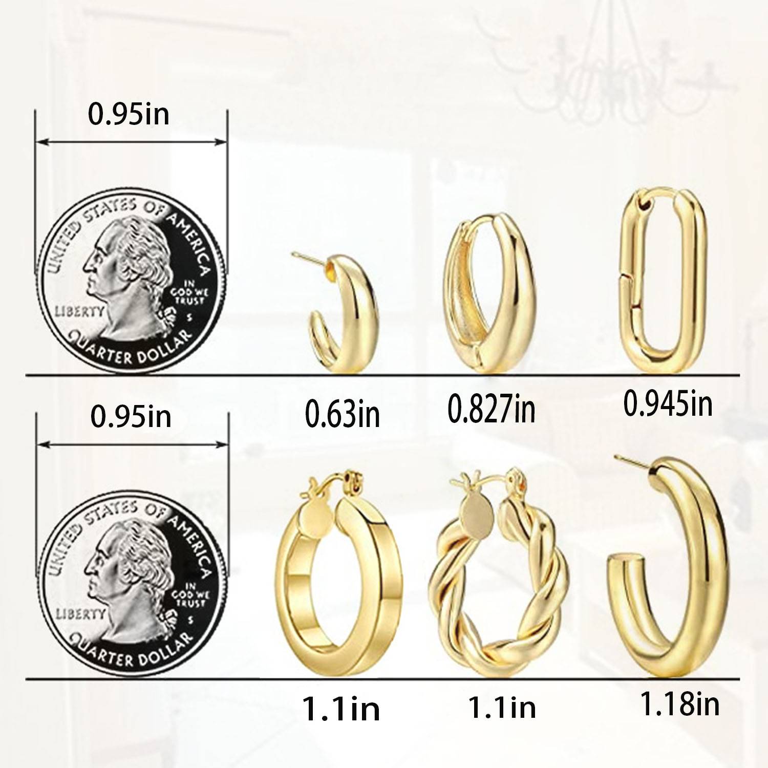 6 pairs of 14K gold-plated earrings set 7