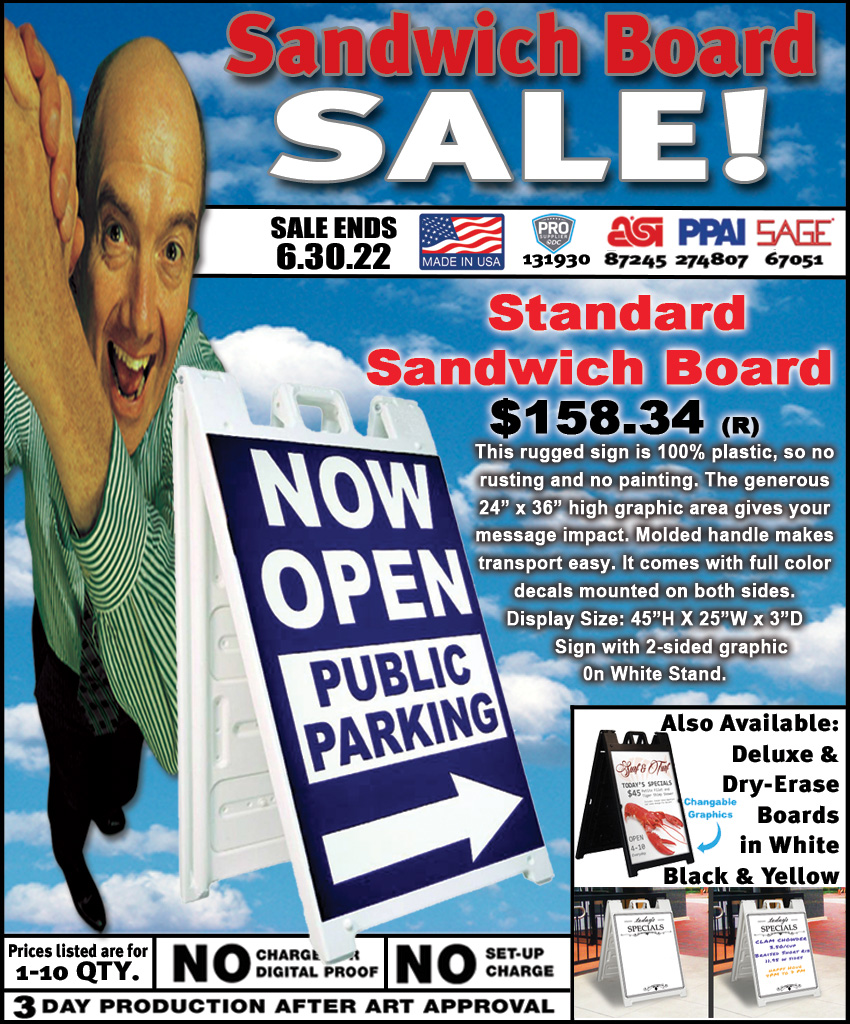 Deluxe Sandwich Board Display w/ 2 Sided Graphic - White 4
