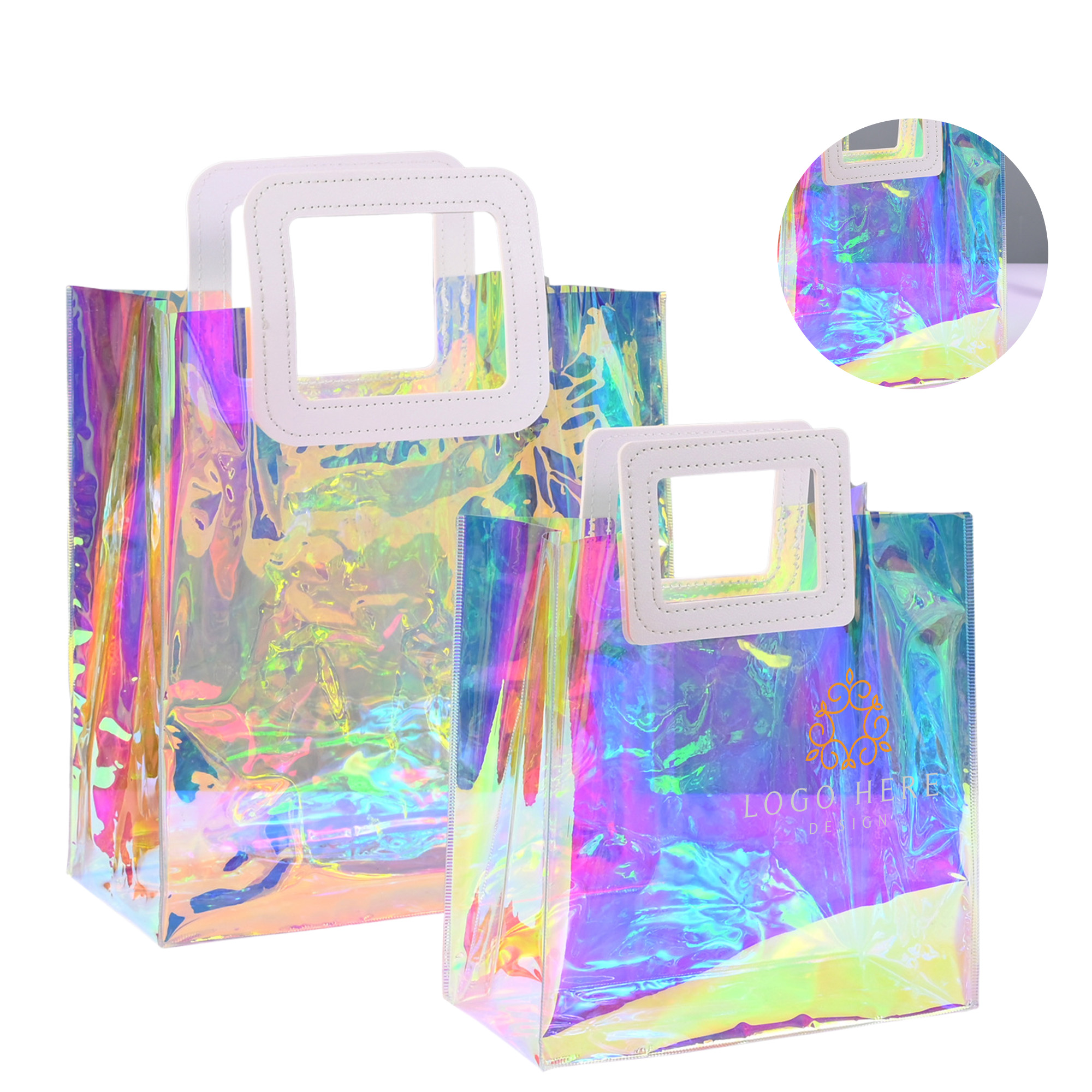 MOQ 50 Rainbow Holographic Transparent PVC Tote Bag 1