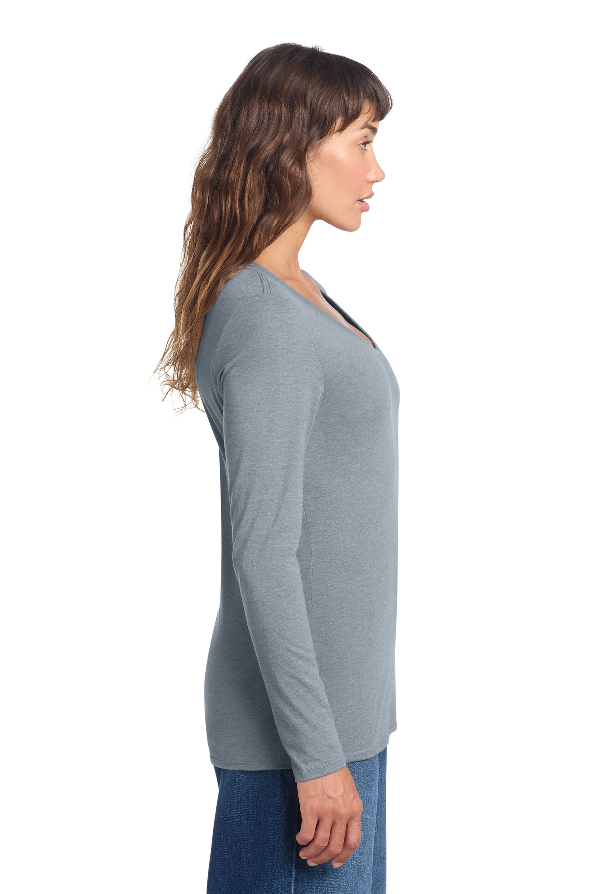 District Women's Perfect Tri Long Sleeve V-Neck Tee DT135 59