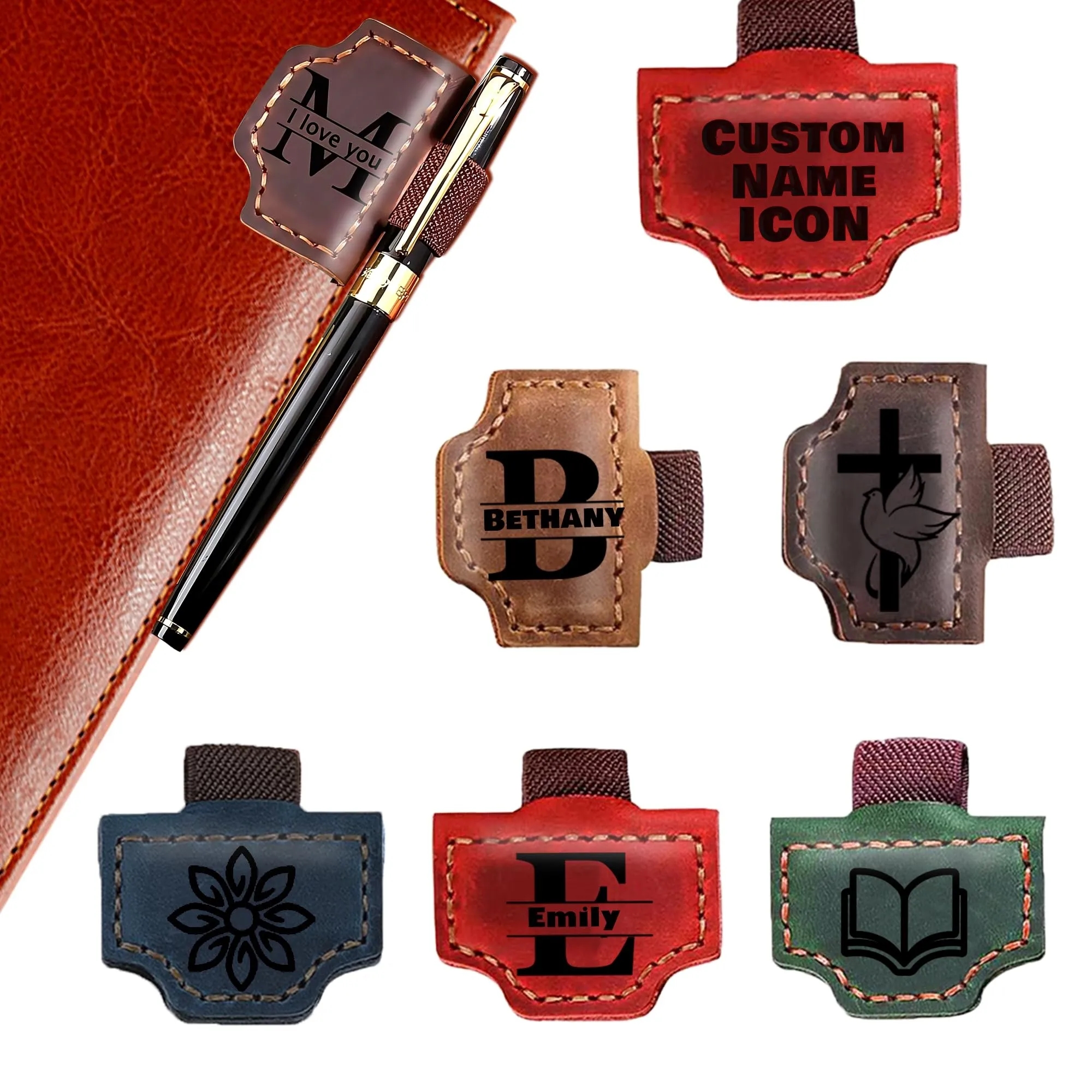 Wholesale Magnetic Leather Bookmark Pen Holder 1