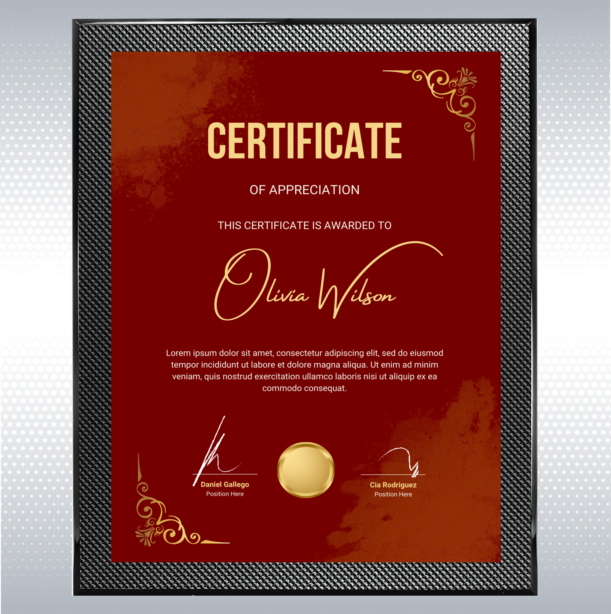 Piano Carbon Fiber Plaque w/Full Color Sublimated Plate 11