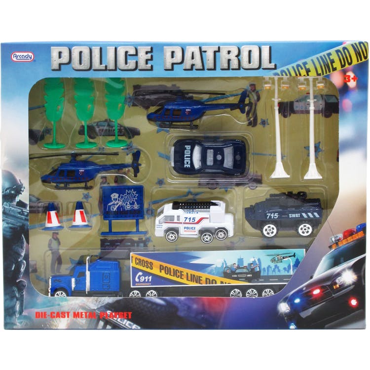 Diecast Police Car Sets - Blue 14 Pc 1