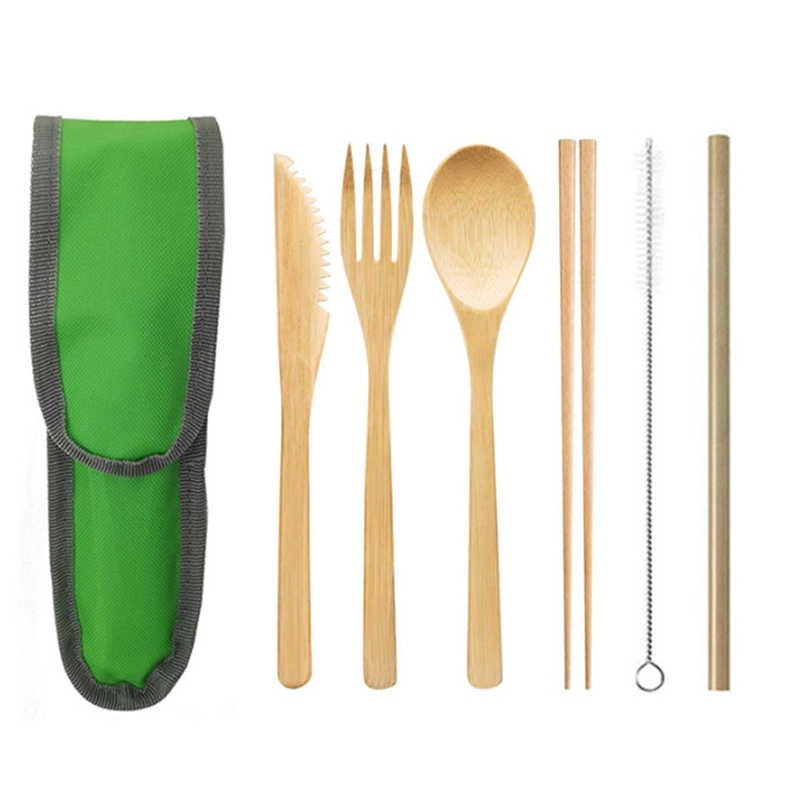 Bamboo travel tableware set with Carrying Case 7