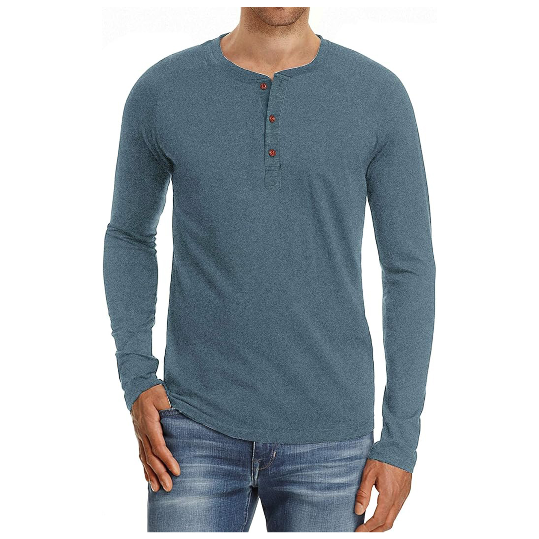 Men's Long Sleeve Henley Cotton T Shirts 7