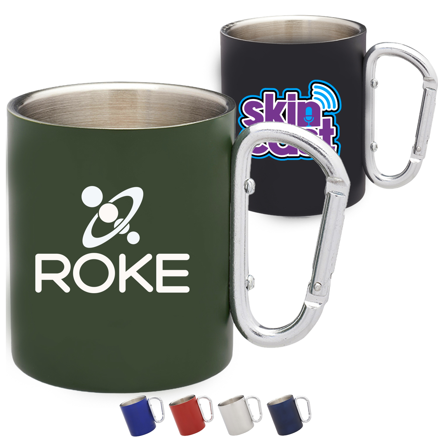 10 oz Stainless Steel Coffee Mugs w/ Custom Logo & Carabiner 1