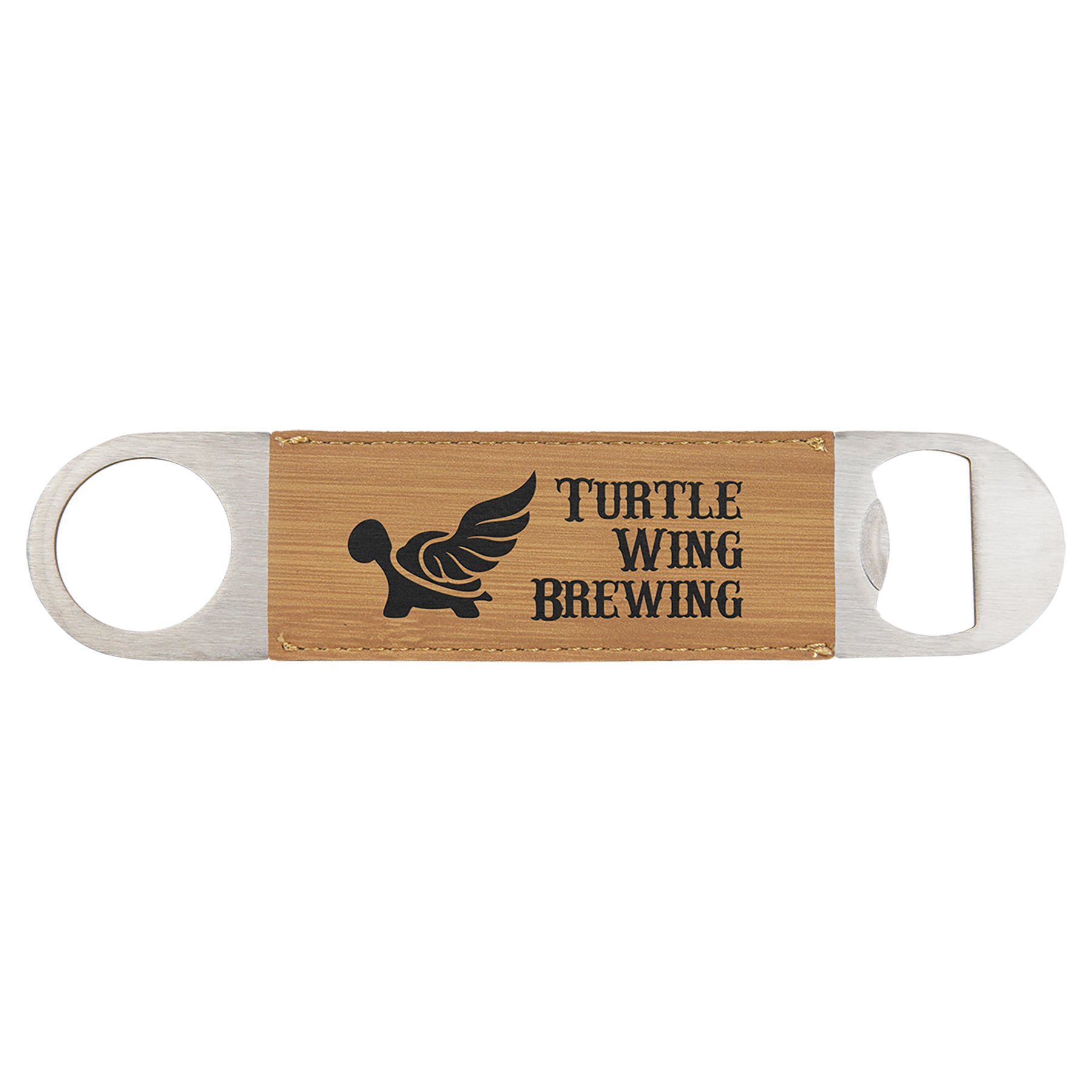 1 1/2" x 7" Bamboo Leatherette Bottle Opener 1