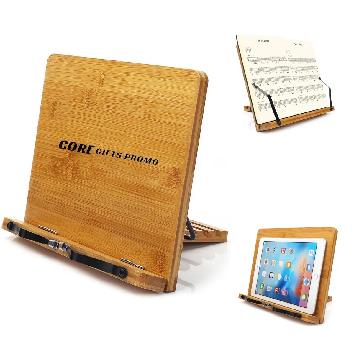 Bamboo Reading BookStand Adjustable Holder with Clips 1