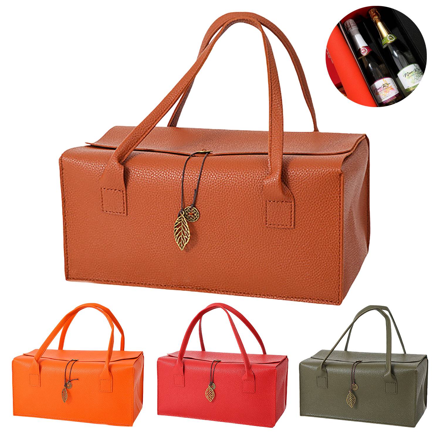 PU Leather Wine Gift Tote Bag w/ Pendant, custom tote bag with logo imprint 5