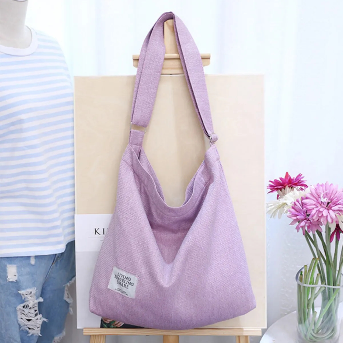 Tote Bag Shopping Grocery Canvas Crossbody Hobo Handbag, custom tote bag with logo imprint 6