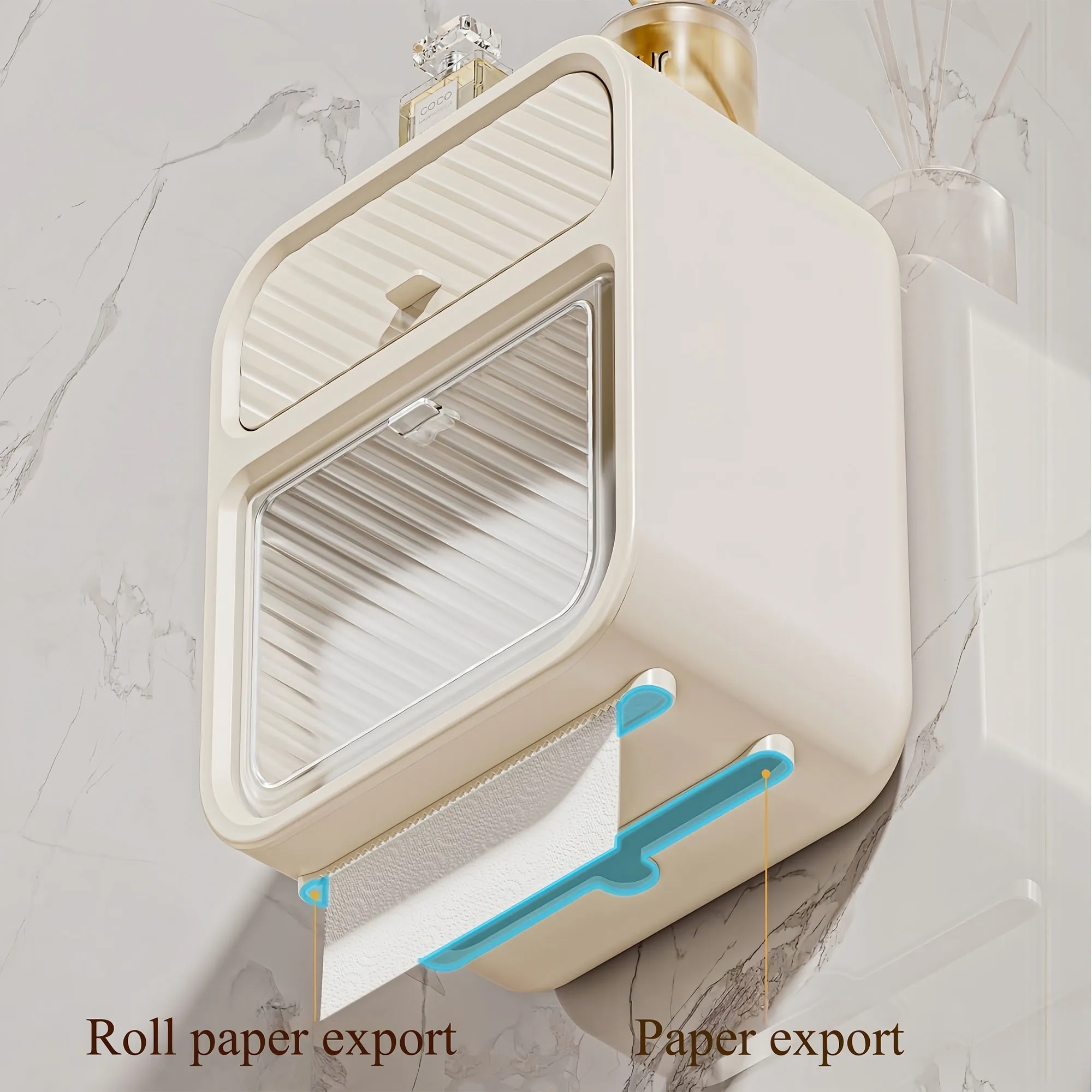Premium Waterproof Wall Mounted Tissue Holder No Drill 4